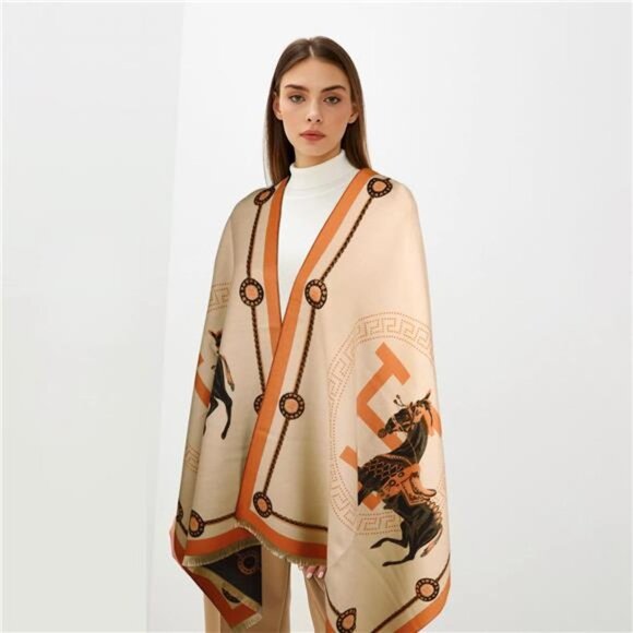 Women's Pashmina Silky Shawl Wrap Blanket Open Front Poncho Cape - Picture 6 of 9